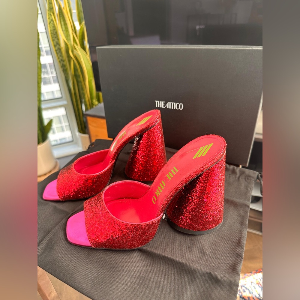 The Attico Devon Open-Toe Glitter Sandals, size 9